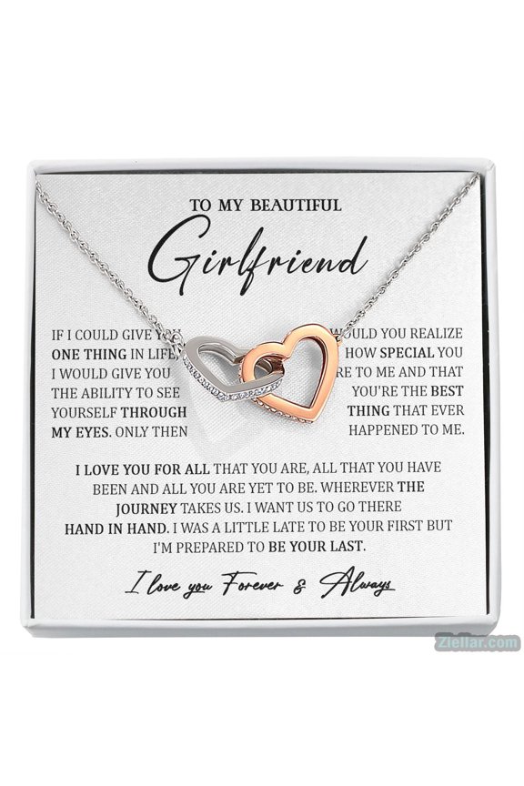 To My Girlfriend Romantic Birthday Valentine Jewelry Necklace, A Meaningful Necklace Perfect For Anniversaries, Birthdays, Valentine V8133, Multi Interlocking Heart Necklace