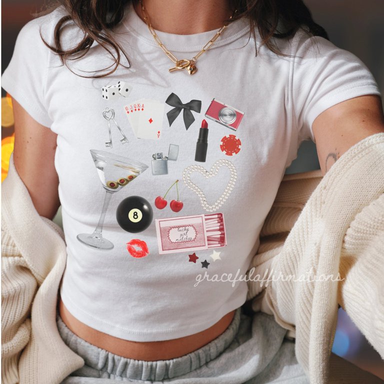 Girlhood Baby Tee Collage Baby Tee Y2k Baby Tee 8 Ball Shirt 