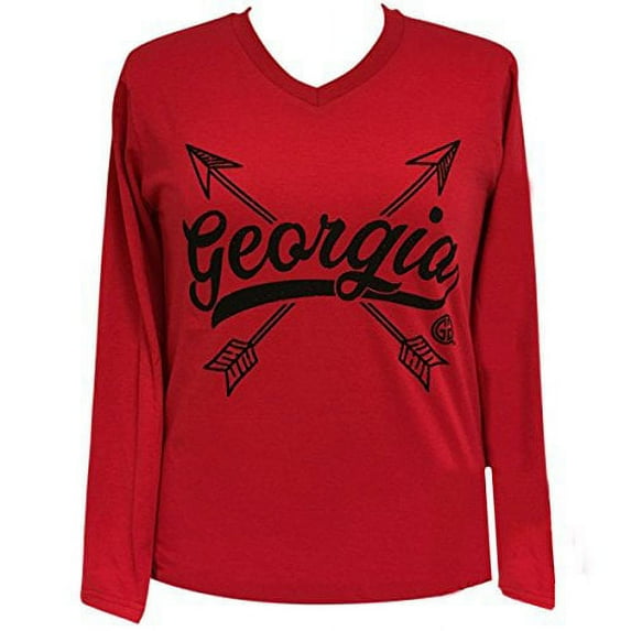Girlie Girl Originals Georgia Arrows V-Neck Long Sleeve T-Shirt-Red-XXL