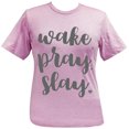 thumbnail image 1 of Girlie Girl Originals Lulu Mac Collection Wake Pray Slay Short Sleeve T-Shirt-Heather Prism-Small, 1 of 4