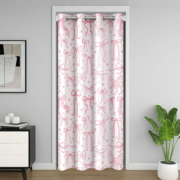ish Bowknot Door Curtain Cartoon Hand Drawn Bow-tie Blackout Curtain Love Heart Print Doorway Curtain Teens Light Pink Privacy Door Drape 1 Panel 52" W X 80" L