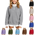 thumbnail image 1 of Girls' 1/4 Zipper Sweatshirts Casual Oversized Long Sleeve Pullover Tops Cute Half Zipper Hoodie Sweater Size 13-14 Years, 1 of 8
