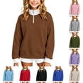 thumbnail image 1 of Girls' 1/4 Zipper Sweatshirts Casual Oversized Long Sleeve Pullover Tops Cute Half Zipper Hoodie Sweater Size 9-10 Years, 1 of 8