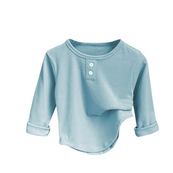 Girls' (1-8Y) Ribbed Long-Sleeve Shirt Solid Color Crewneck Thermal Base Layer Warm Underwear Top for for Daily Wear