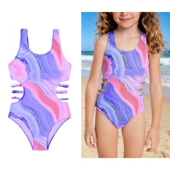 Girls 1 Piece Swimsuit Cut Out Bathing Suits Quick Dry Beach Swimwear Girls Size 8-9 Years Swimsuit