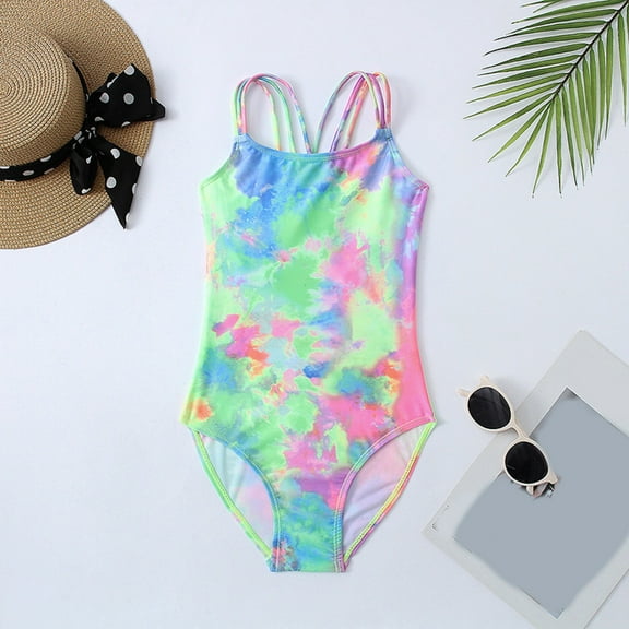 Girls 1 Piece Swimsuit Cut Out Swimwear Summer Casual Tie Dye Beach Sport Bathing Swimsuits for Teen Girls Size 7-8