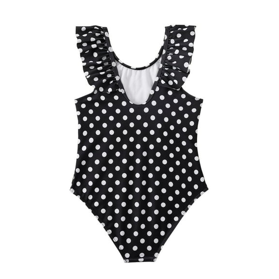 Girls 1-Piece Swimsuit Ruffles Outfits Hollow Bikini Dot Print Ruffle Hem Bathing Suit, Size 7 Years-14 Years
