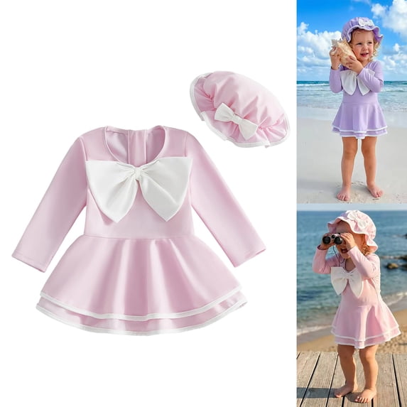 Girls 1 Piece Swimsuit Skirted Bathing Suits Zipper Long Sleeves Swimwear Girls Swim Dress for 3-6 Months