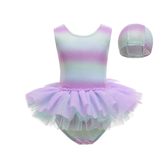 Girls 1 Piece Swimsuit with Swim Cap Tutu Bathing Suit Set for Beach 2-8Y