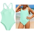 thumbnail image 1 of Girls 1 Piece Swimsuits Sleeveless Bathing Suit Quick Dry Summer Swimwear Cross Shoulder Strap Tween Girl Swimsuit 11-12 Years, 1 of 7