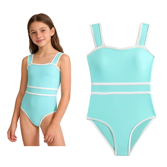 Girls 1 Piece Swimsuits Sleeveless Swimming Suits Quick Dry Swimwear with Padded Tween Swimsuits 11-12 Years