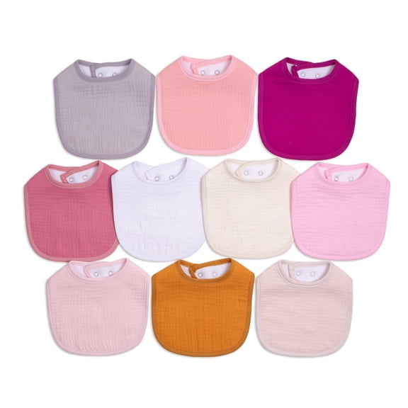 Girls' 10-Pack Cotton Muslin Drooling Bibs with Adjustable Snaps