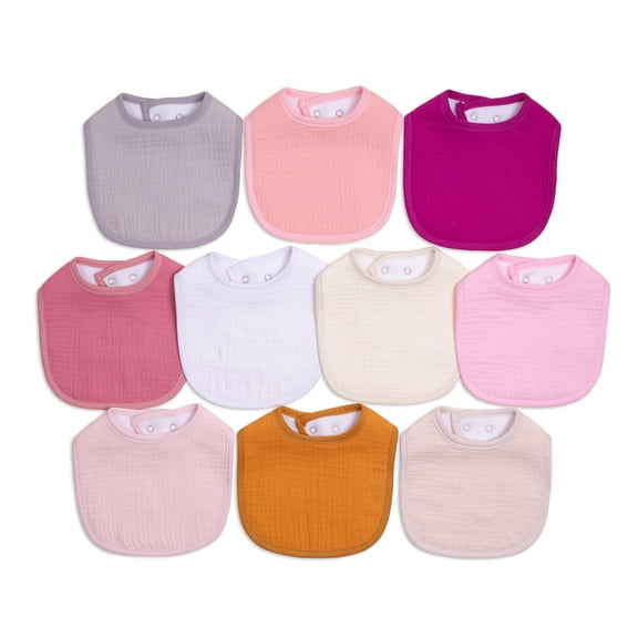 Girls' 10-Pack Cotton Muslin Drooling Bibs with Adjustable Snaps
