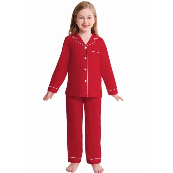 Girls 100% Cotton Pajamas Set Button Down Long Sleeve 2 Piece Girls Sleepwear Pjs