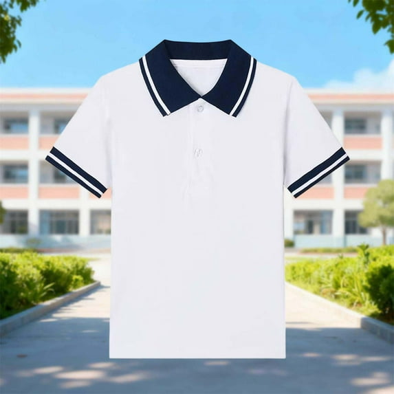 Girls 100% Cotton Polo Shirt - Dark Blue Short Sleeve Tagless School Uniform for Kidss & Pre-Teens (3-14 Years),Size 5-6 T