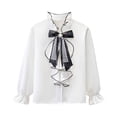 thumbnail image 1 of Girls 100% Cotton Ruffle Long Sleeve Blouse Button Down White Preppy Bow Top School Uniform Tween 4-14Y,Size 9 T, 1 of 7