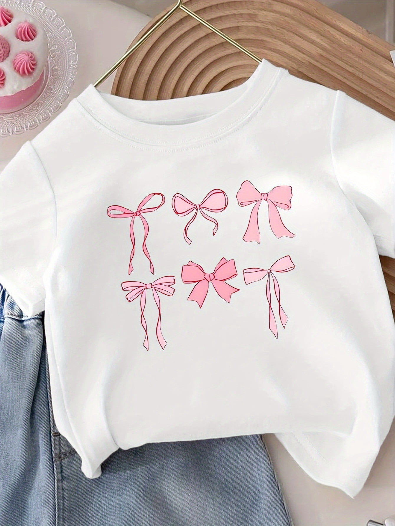 Girls' 100% Cotton Short Sleeve T-Shirt - Black with Pink Bow