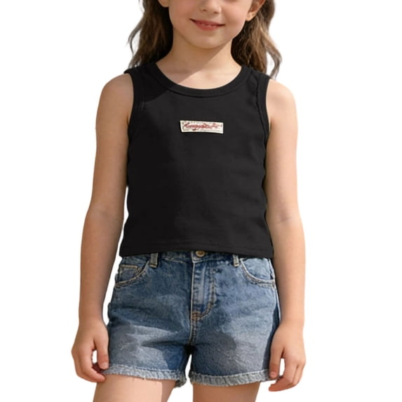 Girls 100% Cotton Sleeveless Tank Top Solid Black Basic Cami Tee for Kids Kids Summer,Size 5 T