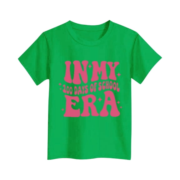 Girls 100 Days of School Tops Summer T-Shirt Short Sleeve Loose Graphic Tees Fashion Cute Casual Summer Clothes, Army Green, 11 Years