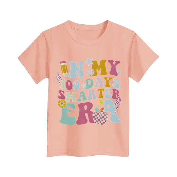 Girls 100 Days of School Tops Summer T-Shirt Short Sleeve Loose Graphic Tees Fashion Cute Casual Summer Clothes, Hot Pink, 11 Years