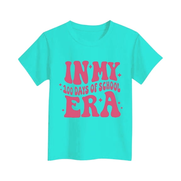 Girls 100 Days of School Tops Summer T-Shirt Short Sleeve Loose Graphic Tees Fashion Cute Casual Summer Clothes, Sky Blue, 9 Years