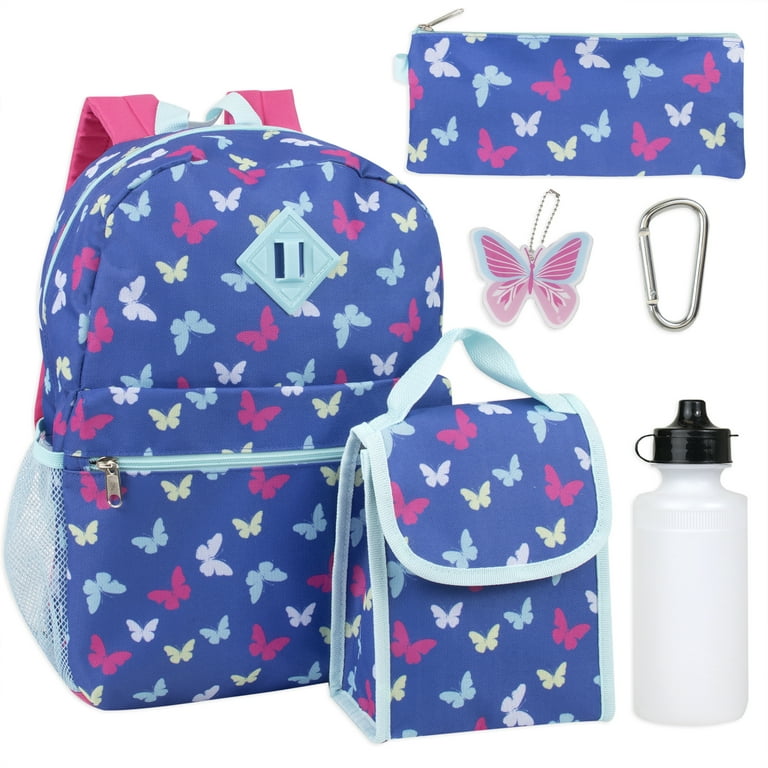 Girls 16L 6 in 1 Backpack with Matching Lunch Bag, Pencil Case, Water  Bottle, Keychain & Accessories for School, Camp, Commuting and Travel in  Pastel