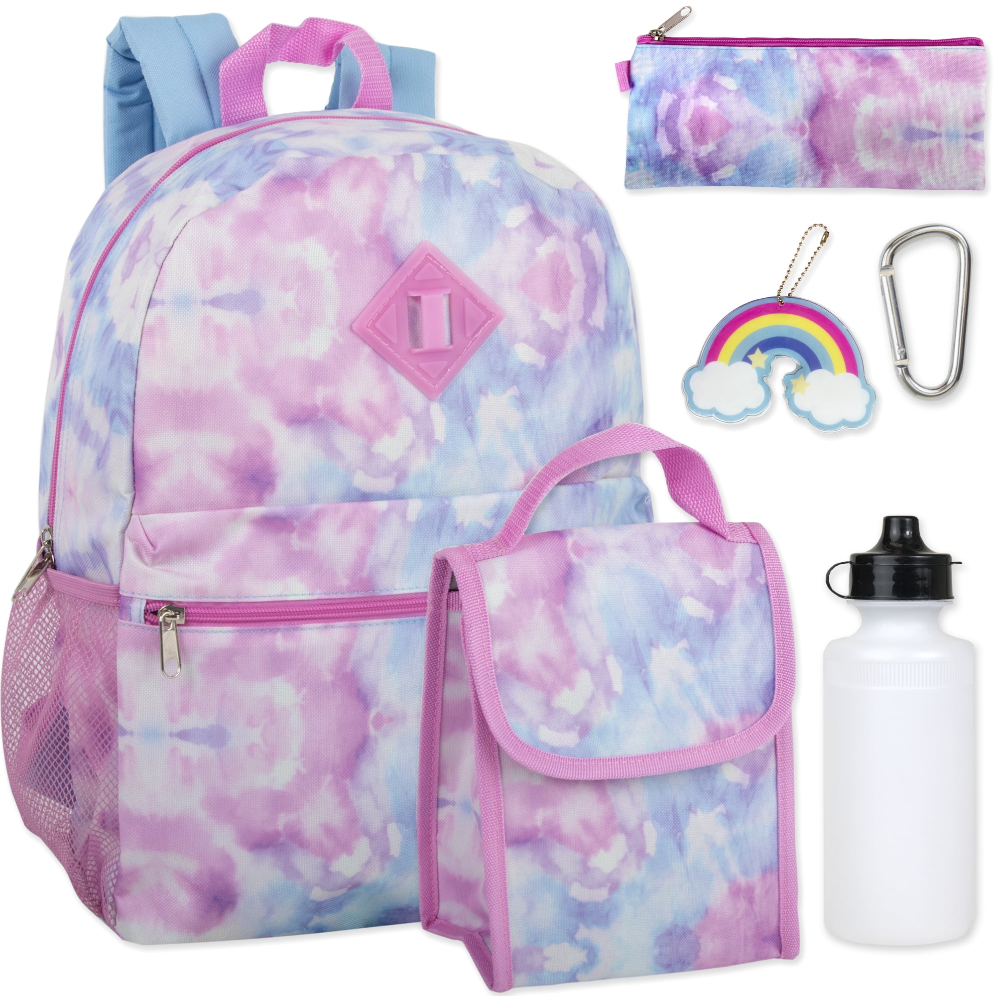 Girls 16"L 6 in 1 Backpack with Matching Lunch Bag, Pencil Case, Water