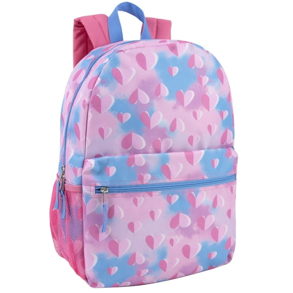 17 Inch Heart Printed Backpack with Side Mesh Pockets and Front Zippered Pockets in Loving Hearts Print