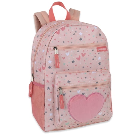 17 Inch Tie Dye Plush Starry Hearts Backpack with Plush Applique for Travel, Camping and Commuting