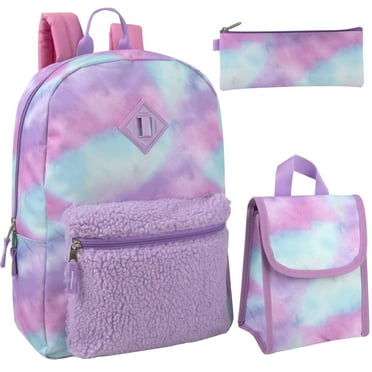Female's 3 in 1 Backpack with Matching Lunch Bag & Pencil Case in Colorful Clouds