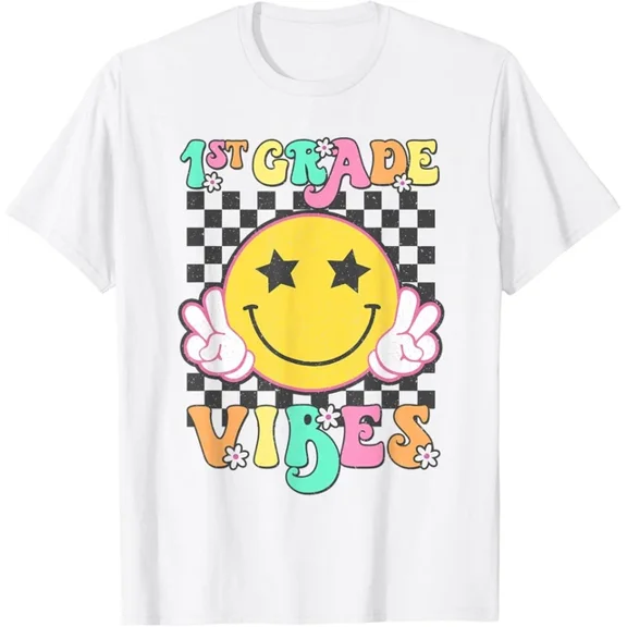 Girls 1St Grade Vibes Smile Face Back To School First Grade T-Shirt Unisex S-5XL Hot Trending Shirt, Vintage Birthday Gift