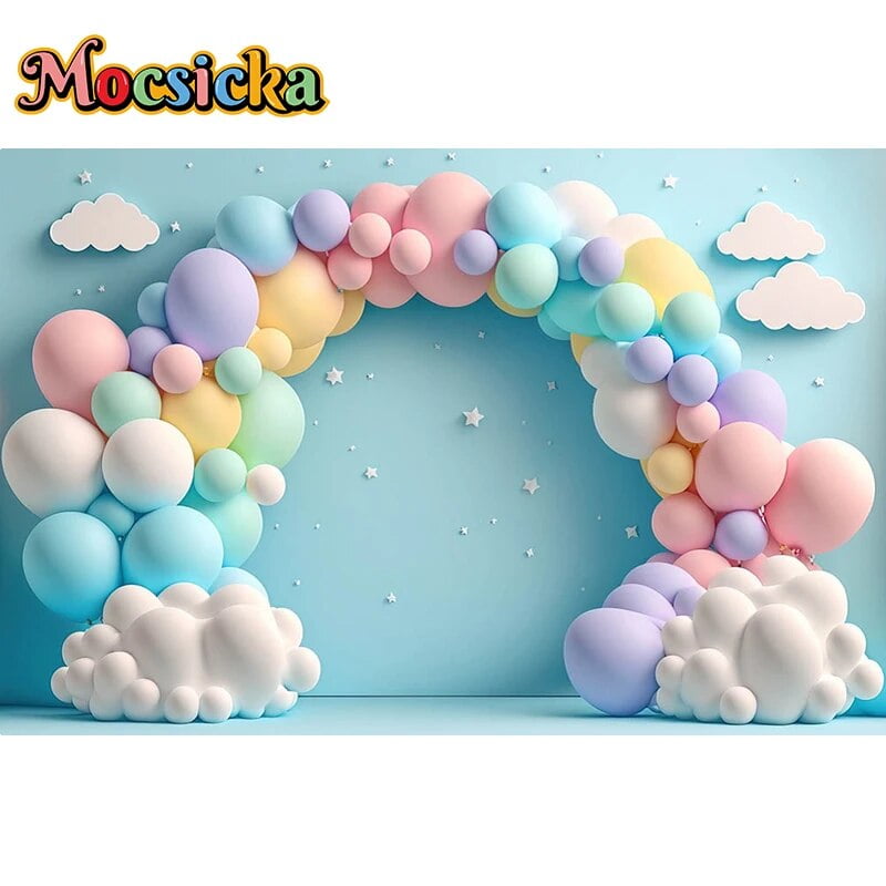 Girls 1st Birthday Party Backdrop Colorful Arch Balloon Donut Cake ...