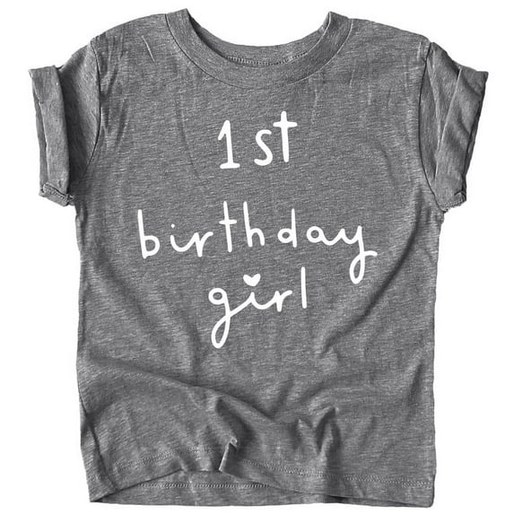 Girls 1st Birthday Shirt Heart Birthday Girl Shirt for Baby Girls One Year Old Retro Birthday Granite Heather Shirt 18 Months