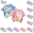 thumbnail image 1 of Girls 2-Pack Bow Print Short Sleeve Round Neck T-Shirt, Soft Cotton Casual Top, Summer Daily Wear, 2-11 Years, 1 of 9