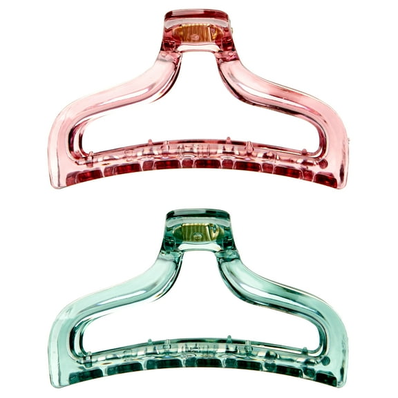 Girls 2 Pack Transparent Green and Pink Hair Claw Clip Set