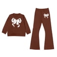 thumbnail image 1 of Girls 2 Pcs Outfit Set 3-10Y Girls Size 7 Clothes Sweatshirt and Flare Pants with Bowknot Print Casual Girl Clothes(Size 8-9 Years,Brown), 1 of 4