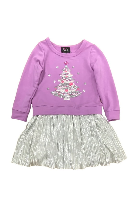 Girls Lavendar Sweatshirt Dress Sequins Sparkly Christmas Holiday 4