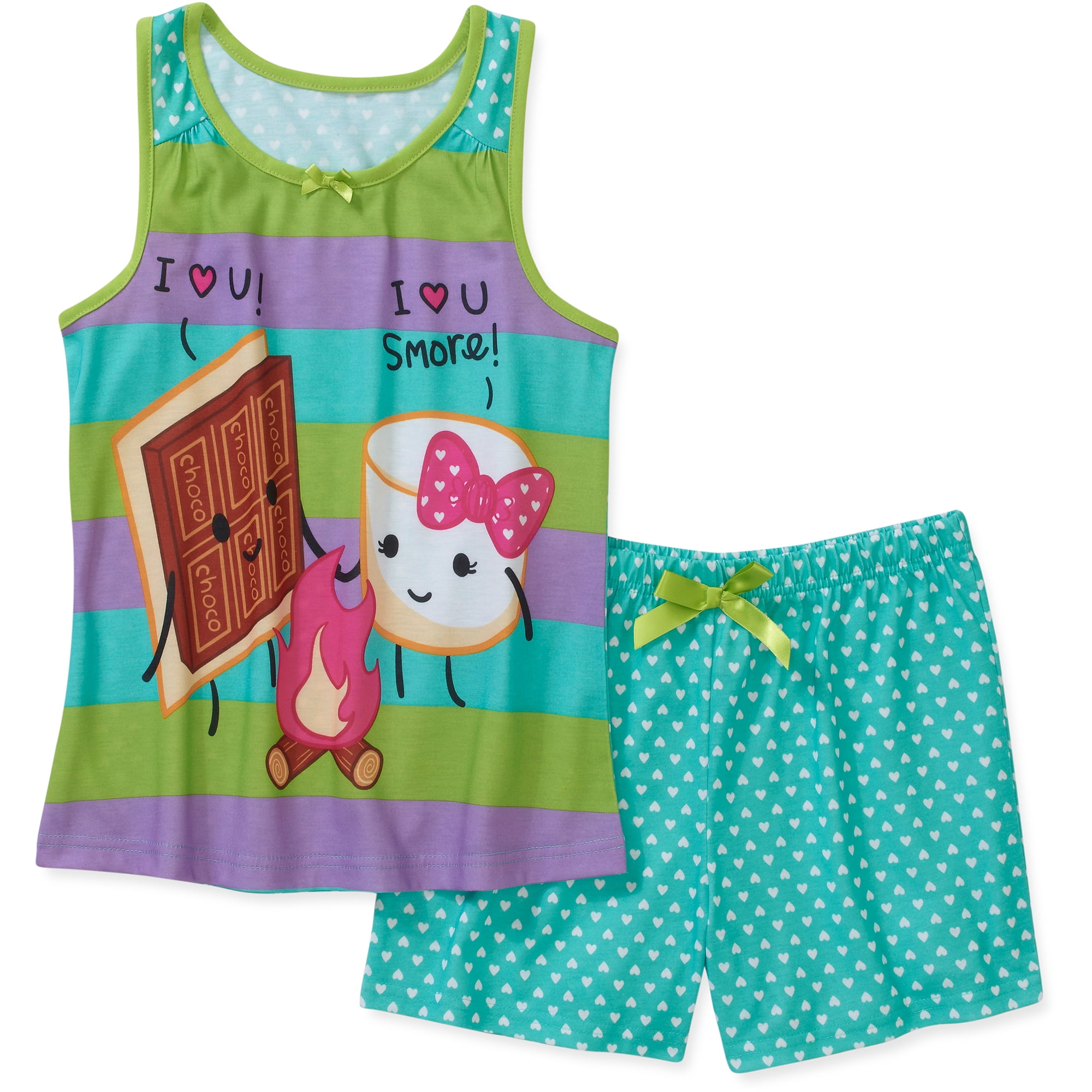 Girls' 2 Piece Bow Tank And Pajama Set - Walmart.com
