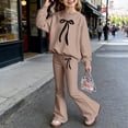 thumbnail image 1 of Girls 2 Piece Floral Outfits Ruffle Trim Long Sleeve Blouse & Elastic Waist Wide Leg Pants Casual Fall Clothes for Kids Coffee Size 7-8 Years, 1 of 4