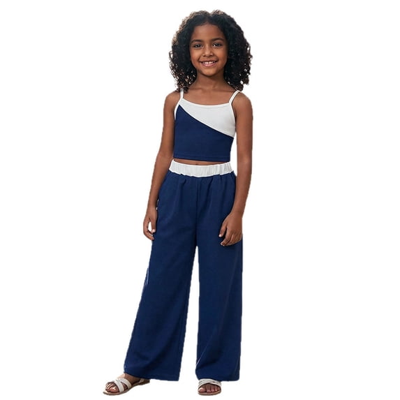 Girls 2 Piece Formal Outfits Peplum Vest & Elastic Waist Pleated Wide Leg Pants Elegant Kids Clothes Blue Size 11-12 Years