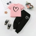 thumbnail image 1 of Girls' 2-Piece Heart Print Outfit Set - 100% Cotton Short Sleeve Top & Black Jogger Pants, Pink, for Kidss & Kids 2-7 Years,Size 5-6T, 1 of 7