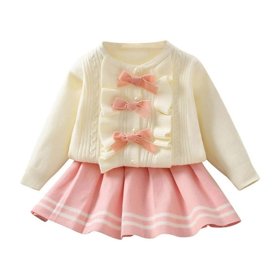 Girls 2 Piece Knitted Skirt Sets Cute Long Sleeve Sweaters and Mini A-line Skirt Cotton Fall Winter Outfits (2 Years, Pink)