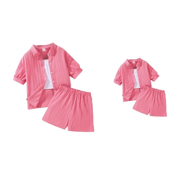 Girls 2 Piece Linen Set Short Sleeve Button Down Collared Shirt and Shorts Outfit for Kids 6-13 Years