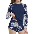 thumbnail image 1 of Girls 2 Piece Long Sleeve Rash Guard Swimsuits UPF 50+ Swimsuit Set Quick Dry with Swim Shorts Tropical Floral Print,Size 10-11 T, 1 of 5