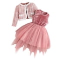 thumbnail image 1 of Girls 2-Piece Outfit Set Pink Velvet Princess Party Dress with Jacket, Holiday Birthday Tutu Skirt Set for Kids Kids 4-8 Years Old,Size 6 T, 1 of 6