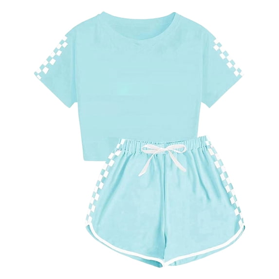 Girls 2-Piece Outfit Teen Sport Sets Casual T-Shirt Athletic Shorts Summer Tracksuit 5T-14T