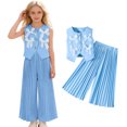 thumbnail image 1 of Girls 2 Piece Outfits Bow Sleeveless Vest and Wide Leg Pants Set Summer Clothes Clothing for Girls 4-5 Years, 1 of 9