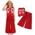 thumbnail image 1 of Girls 2 Piece Outfits Bow Sleeveless Vest and Wide Leg Pants Sets Girls Summer Clothes Girls 4-5 Years Outfits, 1 of 9