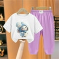 thumbnail image 1 of Girls' 2 Piece Outfits Casual Elastic Jogger Pants and Cartoon Printed Short Sleeve Top Set Easter Clothes (4 Years, White 02), 1 of 3