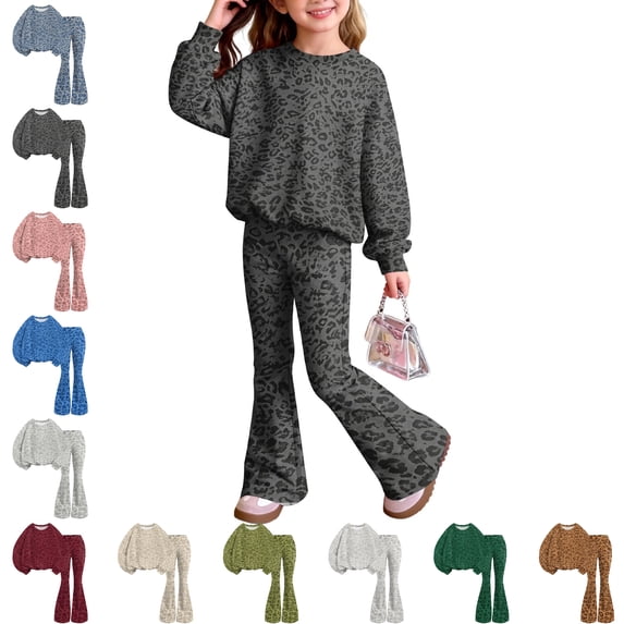 Girls 2 Piece Outfits Cheetah Cute Sweatshirt and Flared Sweatpants Leopard Girls Fashion Fall Outfits for Girls 2-13 Years